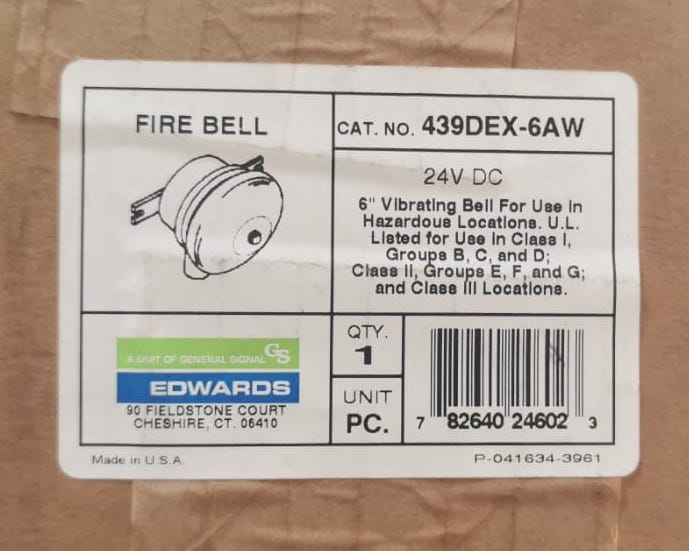 Edwards / 6" Explosion Proof Alarm Bell 24Vdc / 439DEX-6AW